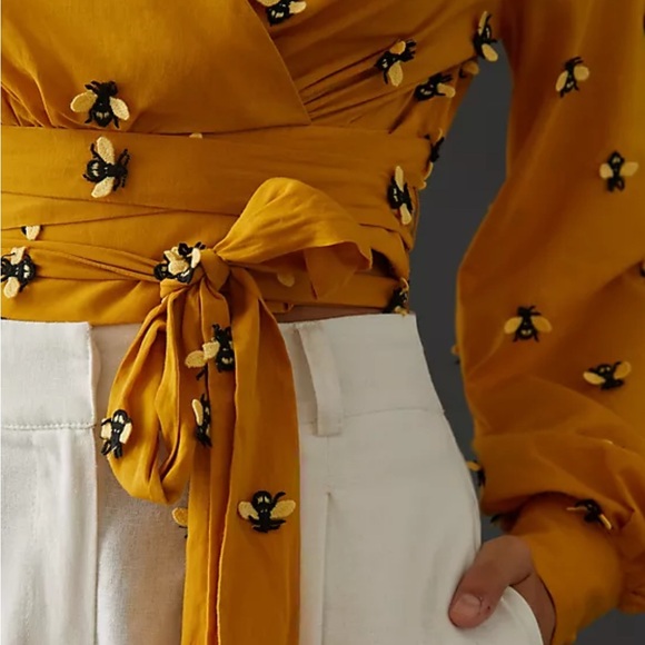 ANTHROPOLOGIE. Maeve Mustard Floral Embellished Blouse size 14 - Picture 3 of 14